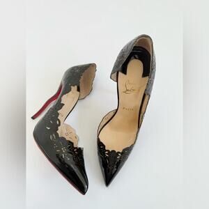 Christian Louboutin Black floral Laser-Cut Patent Leather Beloved Pumps EU 42